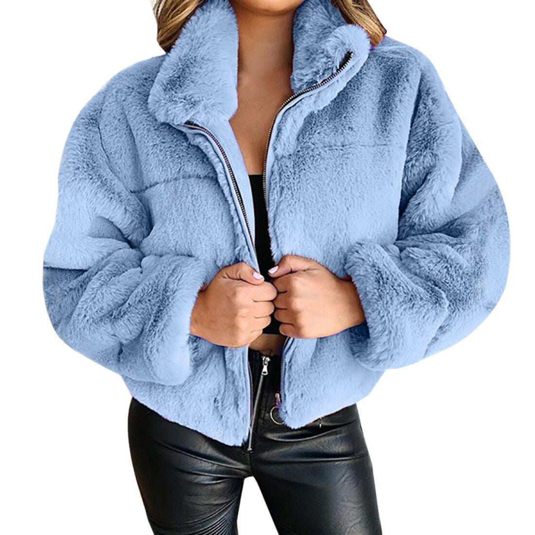 Veste cardigan à effet fourrure - Chaude et zippée