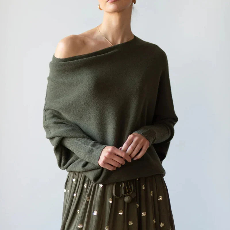 Asymmetrisk draperet sweater til kvinder - Flydende og elegant