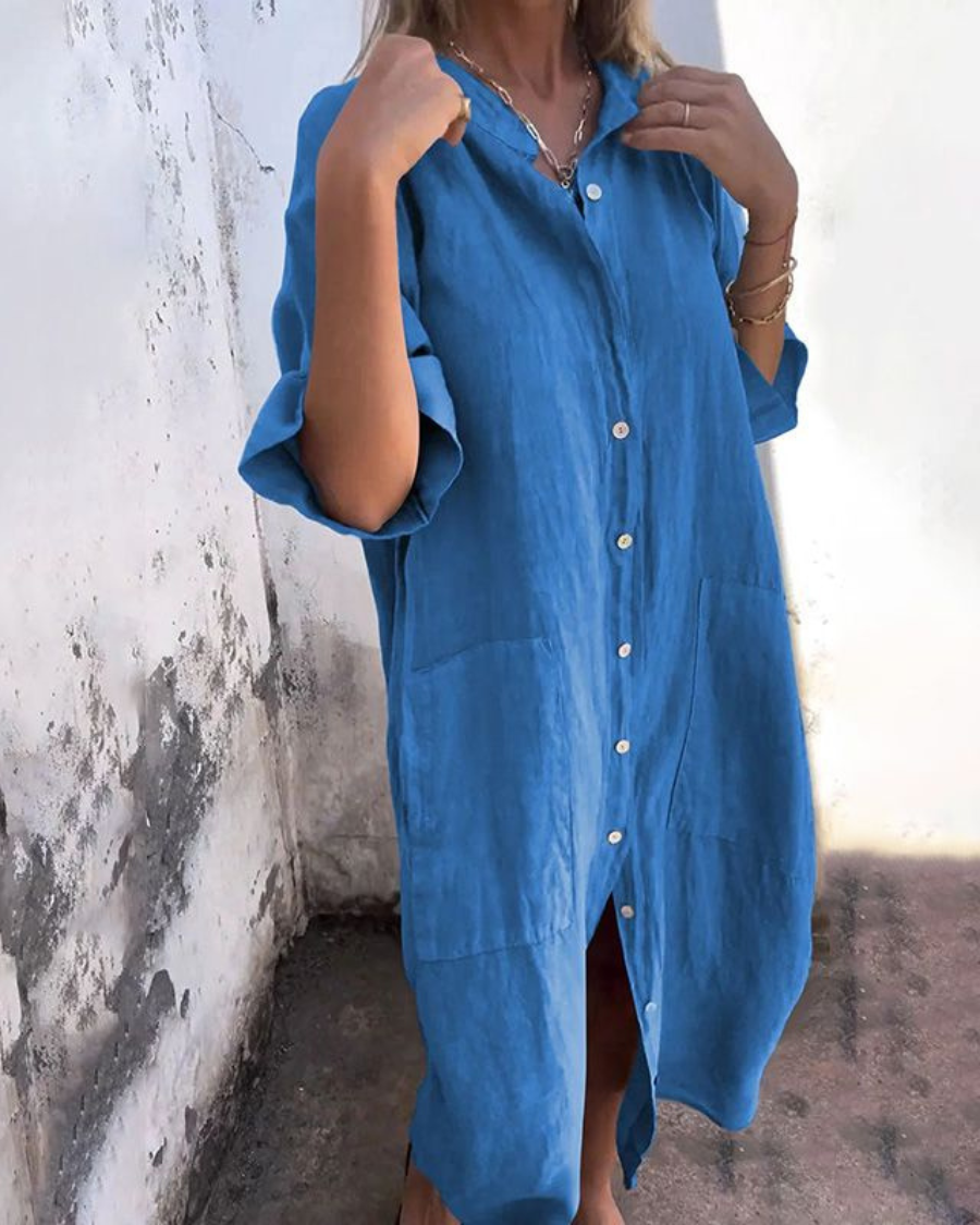 Casual elegant loose midi shirt dress for women - Lightweight, breathable, and comfortable summer outfit  