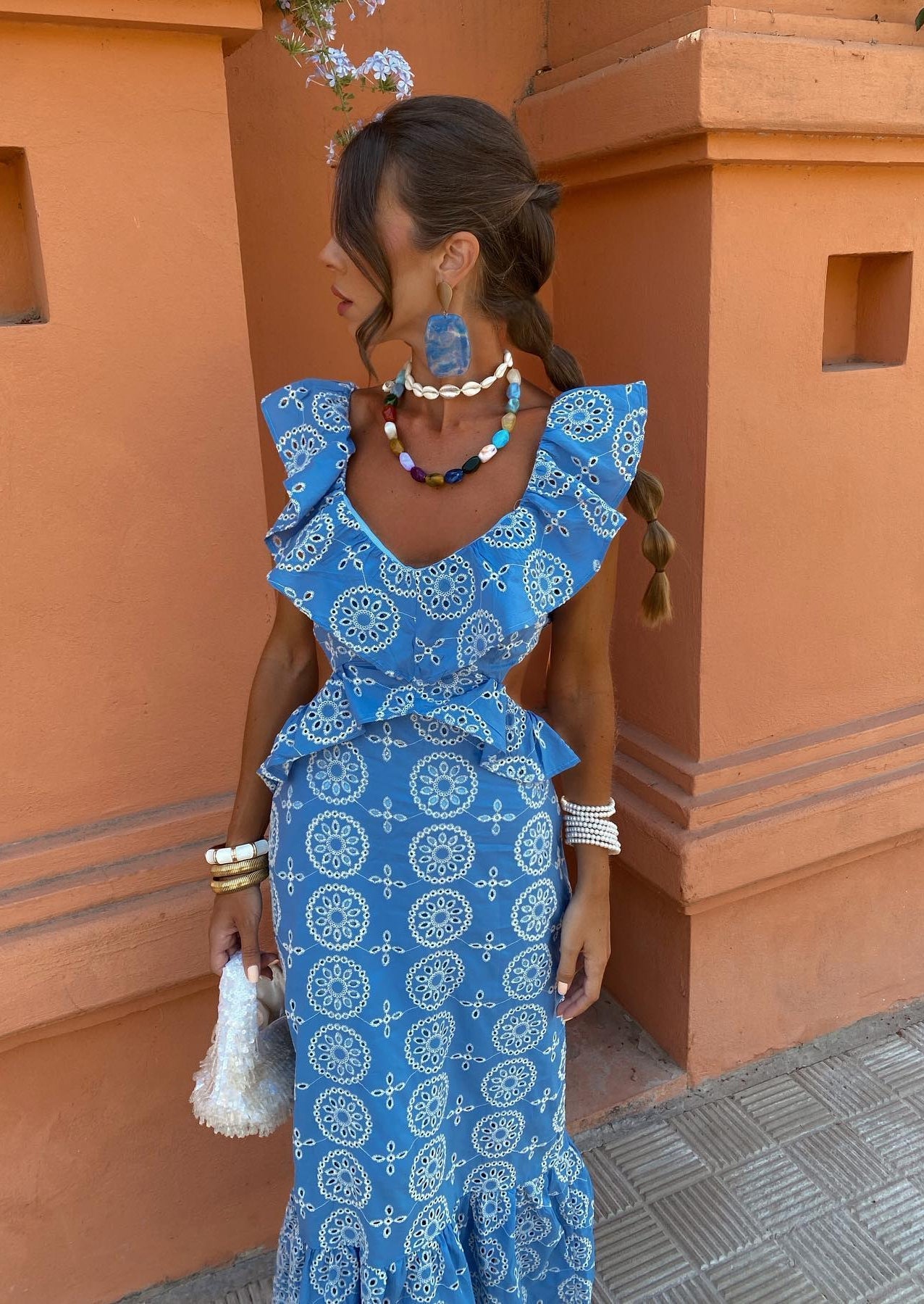 Abito maxi ricamato da donna con schiena scoperta – Elegante ed estivo