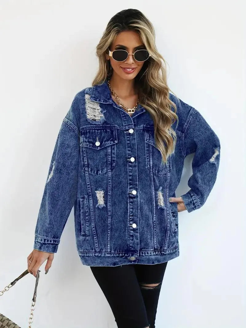 Giacca in denim oversize impermeabile e foderata da donna