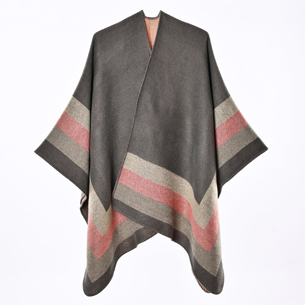 Jacquard-poncho til kvinder med kashmirlook – Chic og omsluttende
