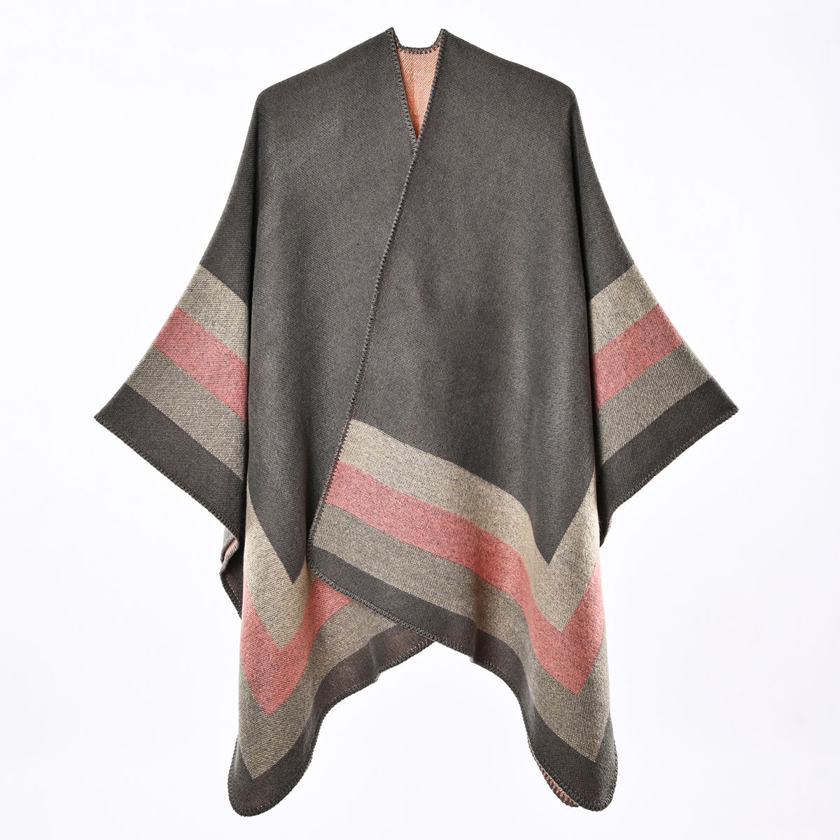 Jacquard-poncho til kvinder med kashmirlook – Chic og omsluttende