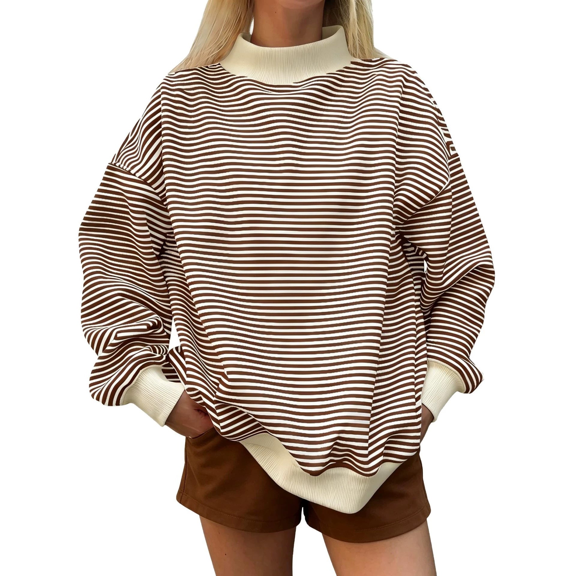 Pull femme rayé à manches longues - Décontracté, doux et automnal