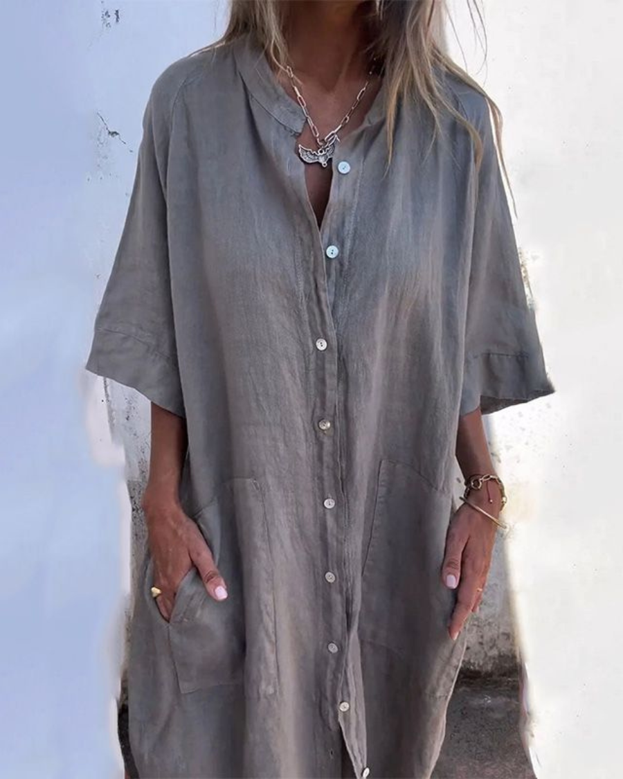 Casual elegant loose midi shirt dress for women - Lightweight, breathable, and comfortable summer outfit  