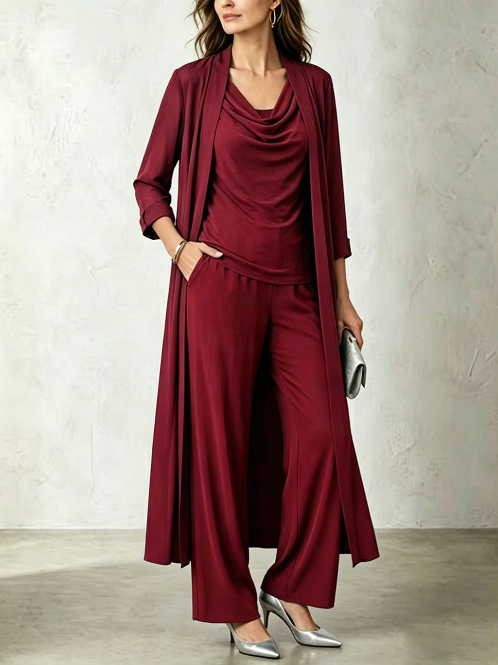 Set donna 3 pezzi con cardigan lungo e pantaloni