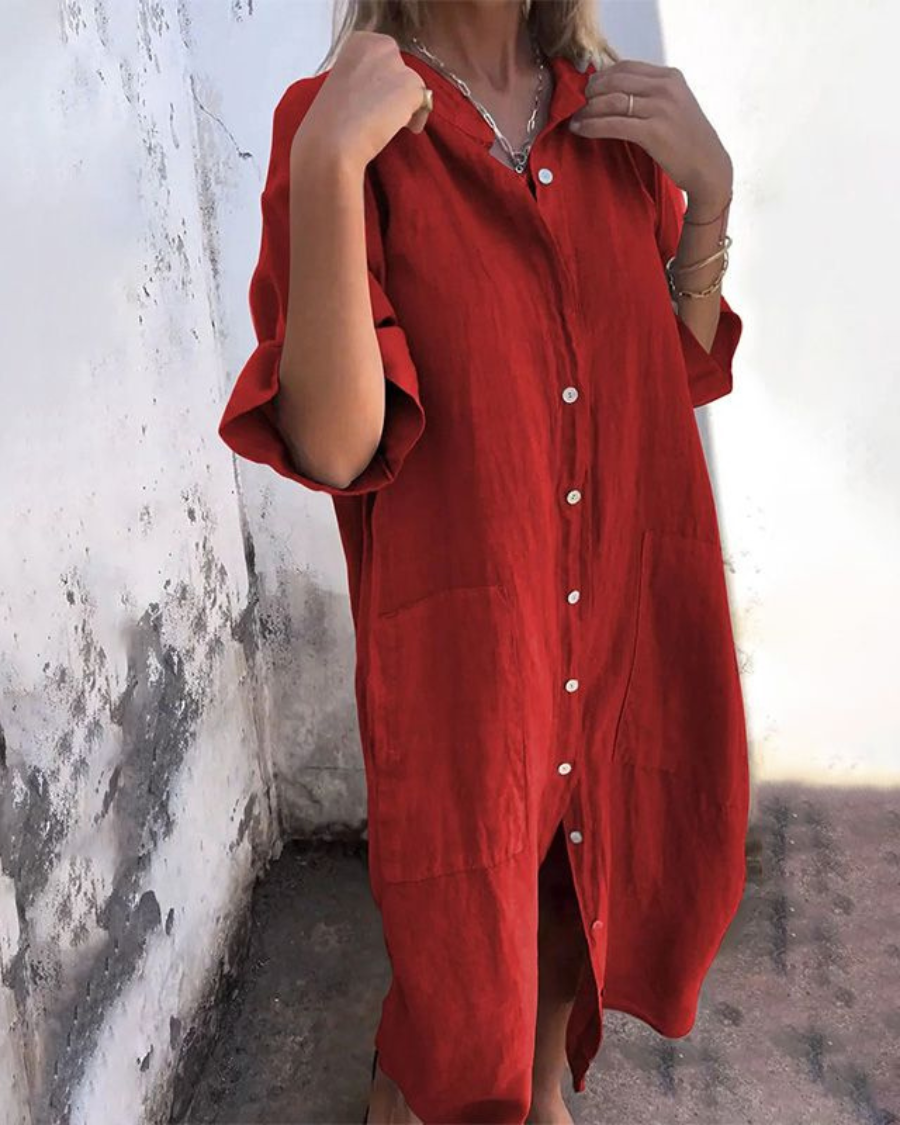 Casual elegant loose midi shirt dress for women - Lightweight, breathable, and comfortable summer outfit  