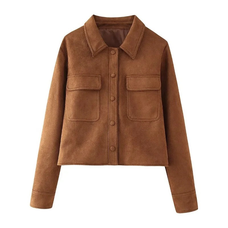 Elegante giacca in pelle scamosciata da donna - Capospalla alla moda