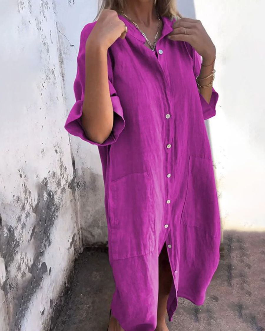 Casual elegant loose midi shirt dress for women - Lightweight, breathable, and comfortable summer outfit  