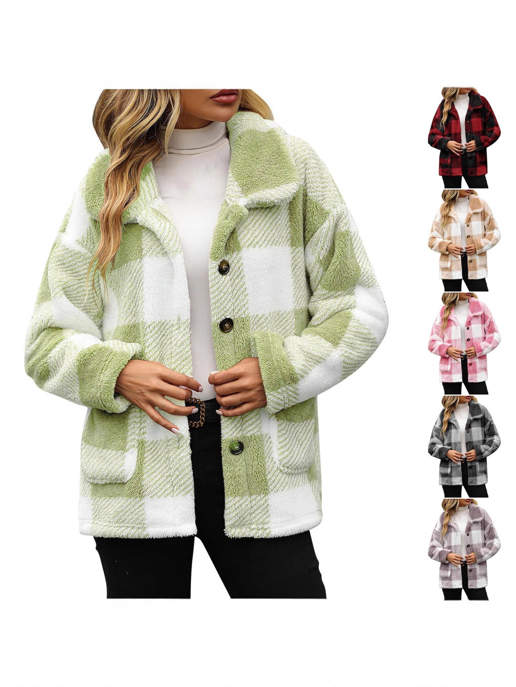 Manteau peluche à carreaux pour femme - Chaud et pratique