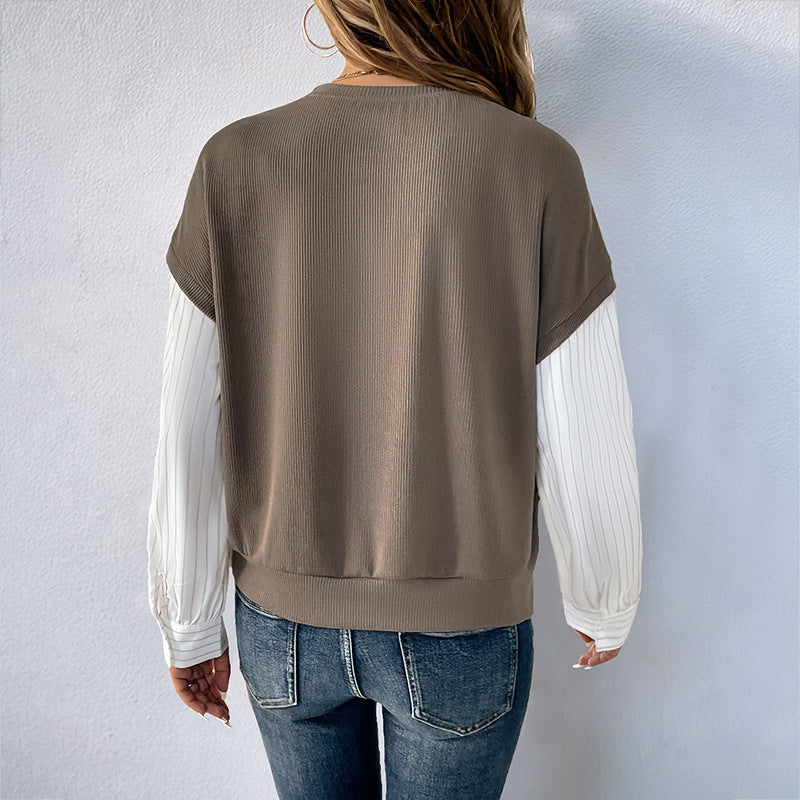 Maglione finto da donna in due pezzi con scollo rotondo e maniche lunghe | Perfetto per l'autunno