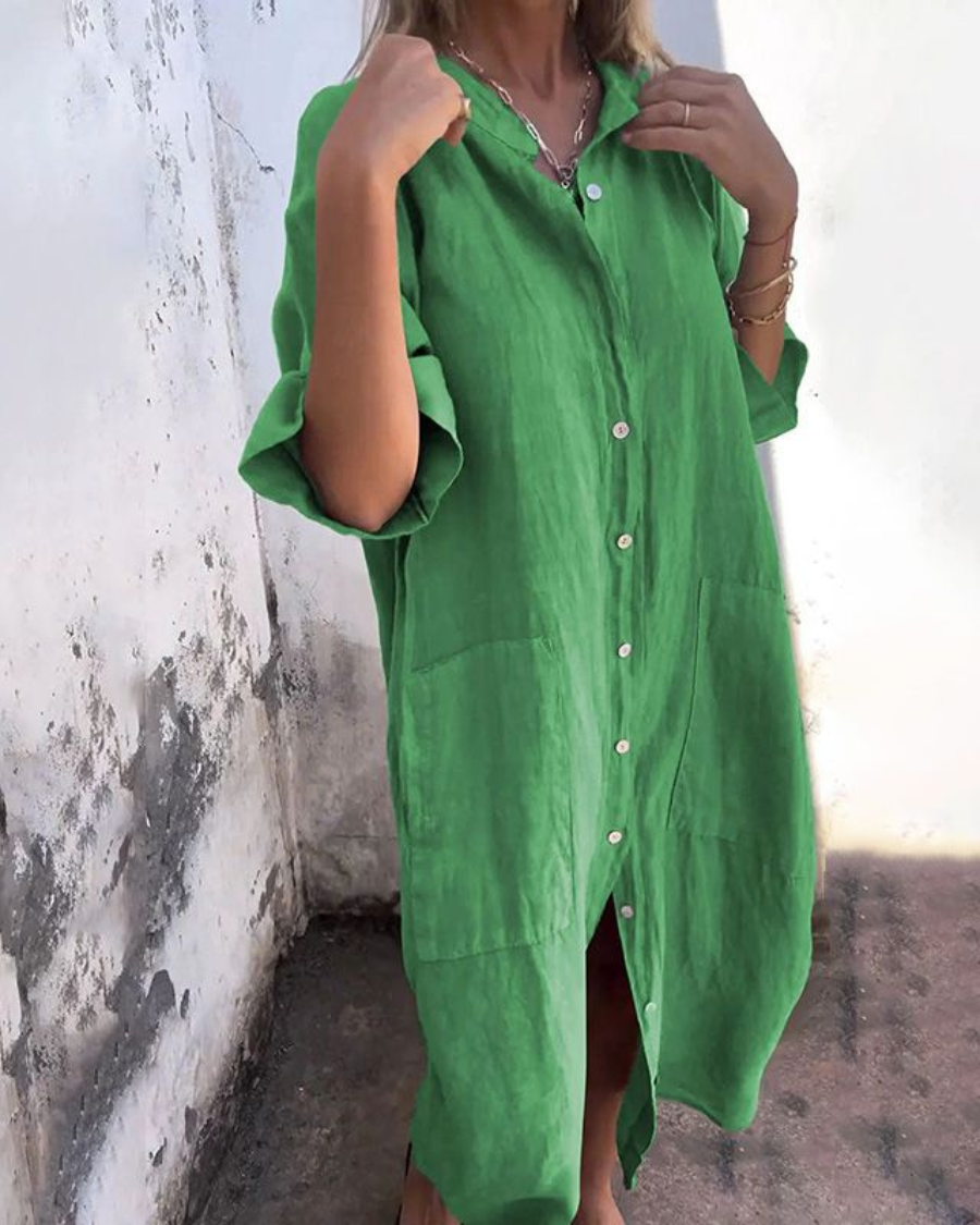 Casual elegant loose midi shirt dress for women - Lightweight, breathable, and comfortable summer outfit  