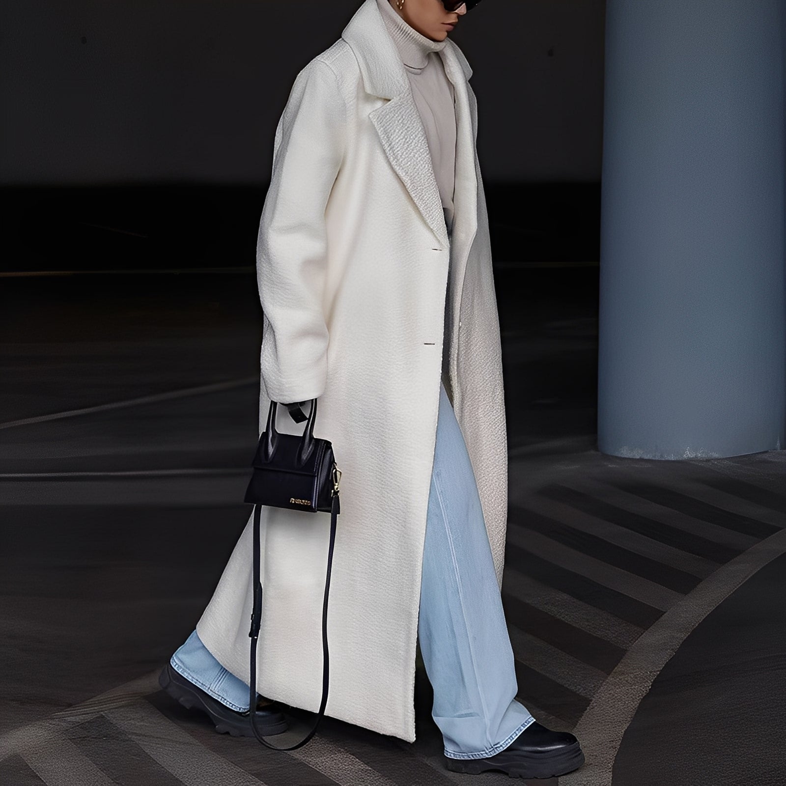 Elegante cappotto lungo oversize da donna – Giacca in finta lana semplice con bottone singolo