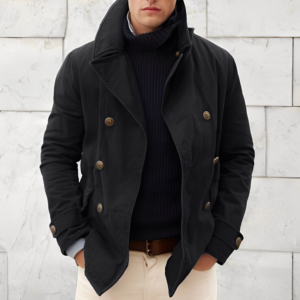 Cappotto doppiopetto moderno da uomo – Giacca antivento vintage con colletto a dente