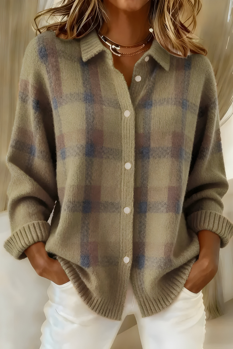 Cardigan morbido a quadri da donna - maglia elegante e comoda
