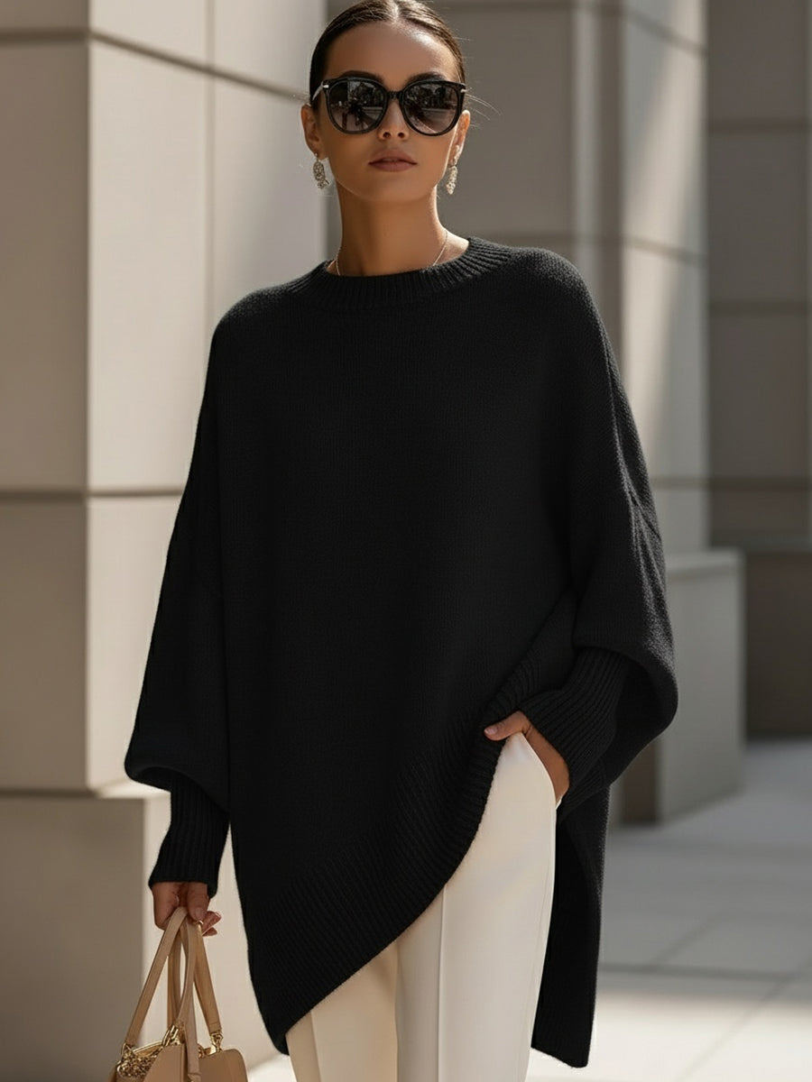 Elegante e raffinato maglione poncho in maglia da donna – Maglione lungo morbido e oversize