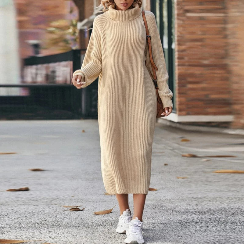 Abito midi in maglia a maniche lunghe – Abito dolcevita da donna