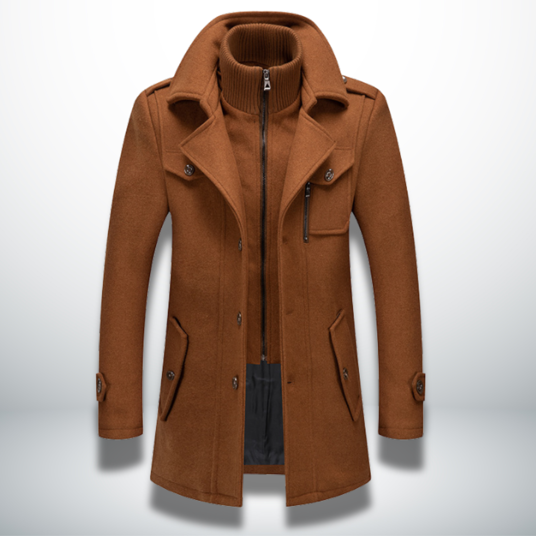 Cappotto da uomo in misto lana – Giacca con doppio collo e cerniera completa