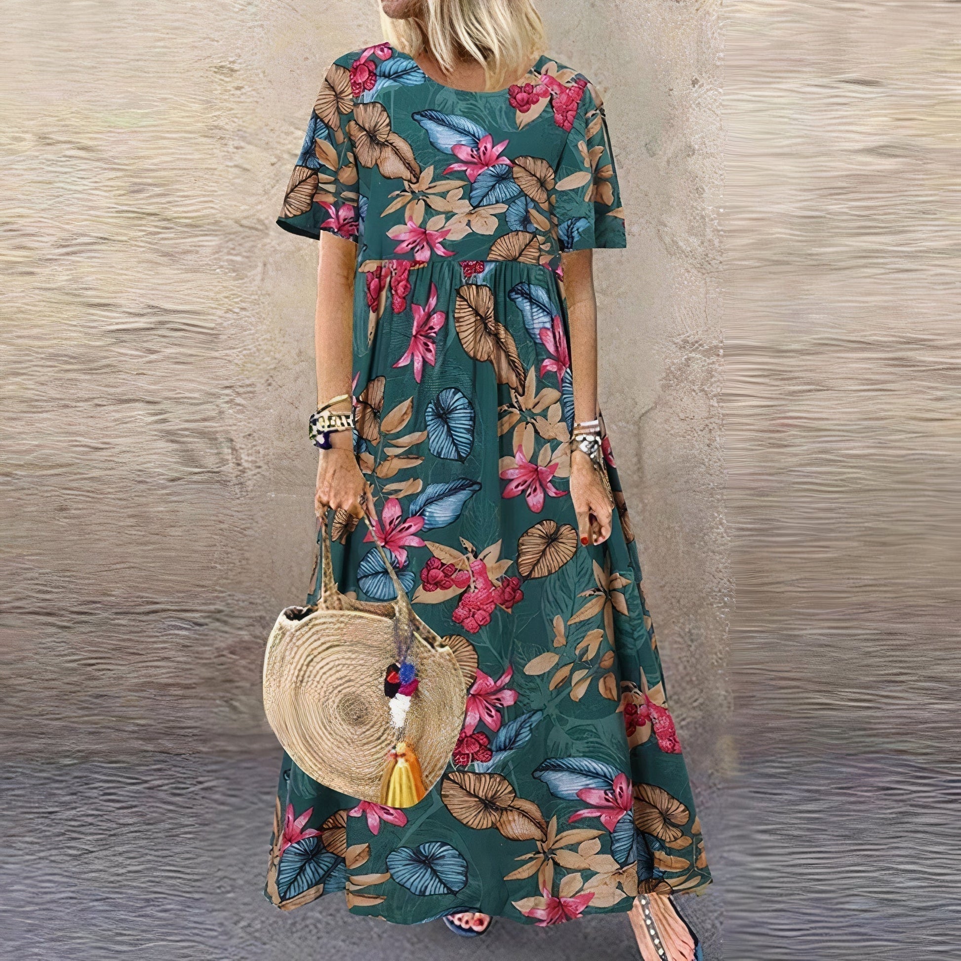 Maxi abito donna casual floreale dal taglio rilassato