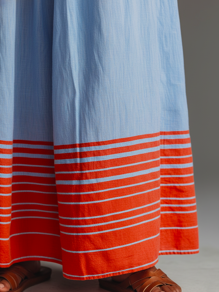 Abito maxi da donna halter a righe con tasche - Leggero ed elegante