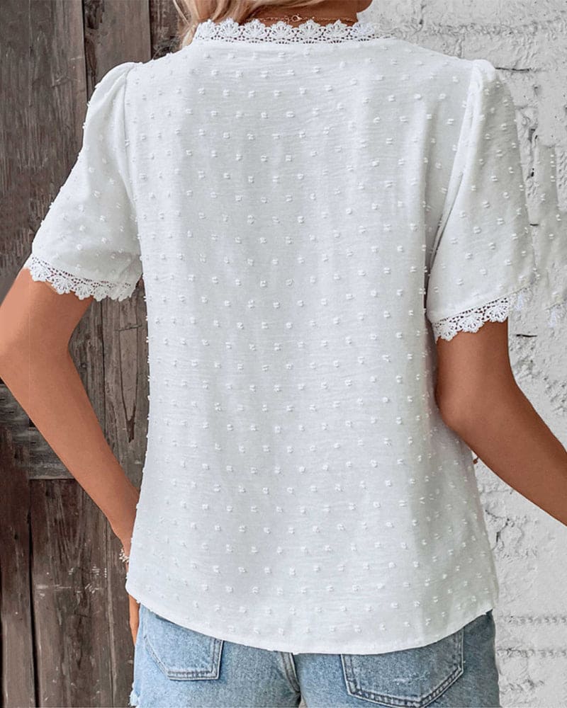 Camicetta donna in pizzo a maniche corte - Chic e leggera