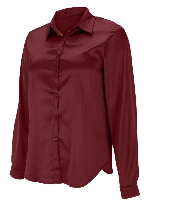 Satin women's blouse with deep neckline – Elegant flowing blouse