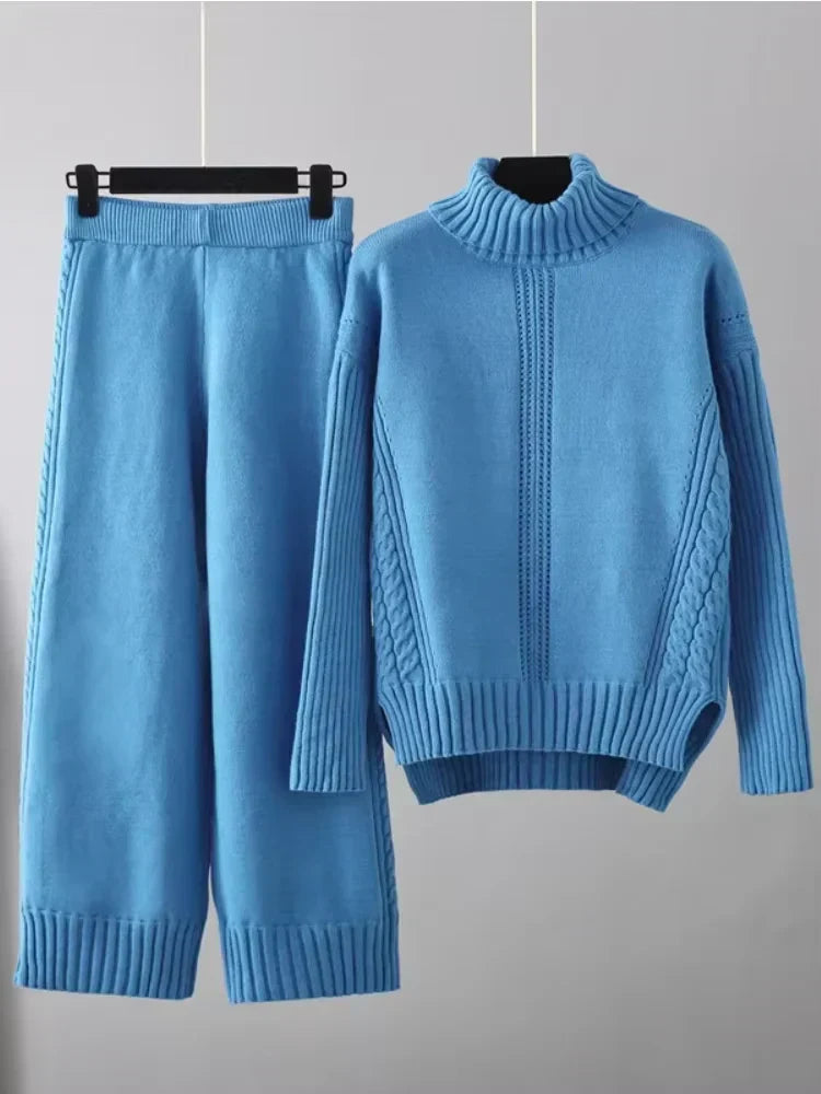 Conjunto de mujer con jersey de cuello alto y pantalones anchos - Elegante y cómodo
