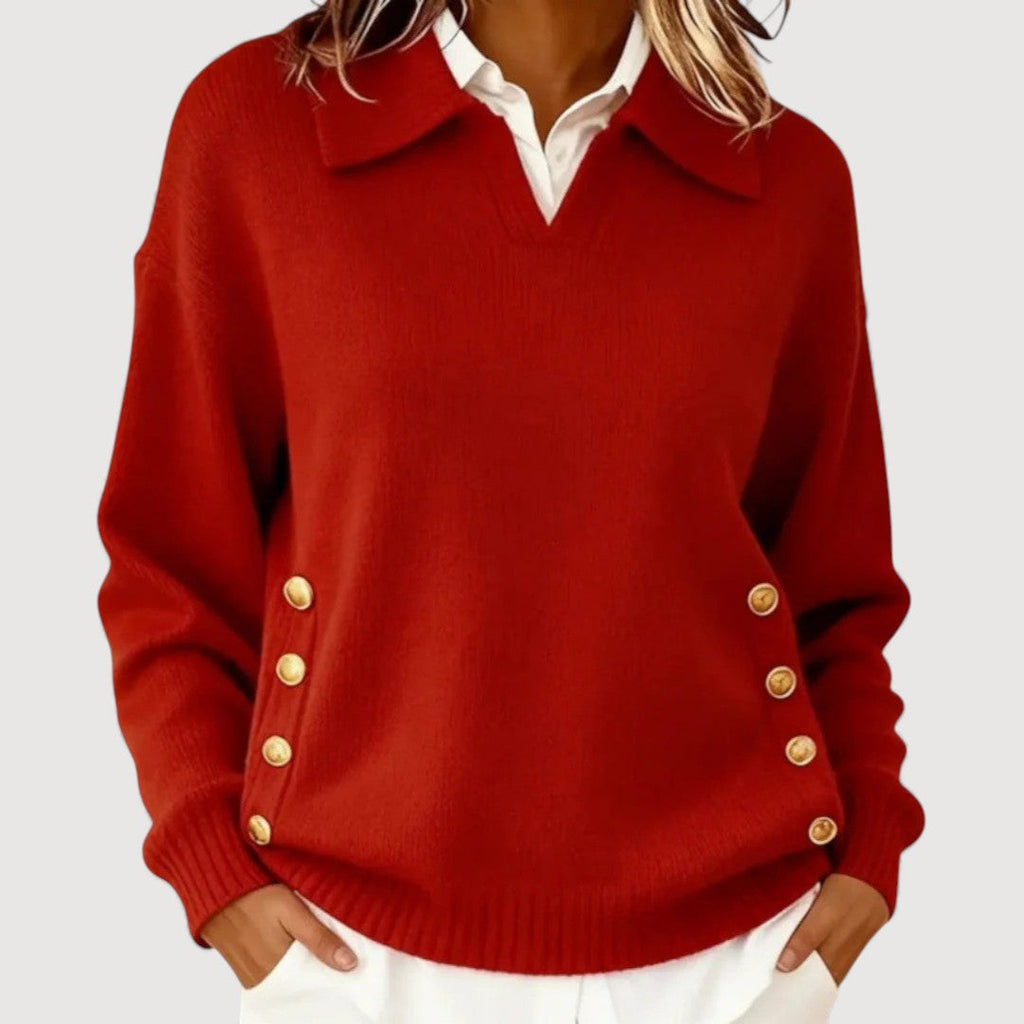 Maglione da donna a maniche lunghe – Collo elegante e bottoni classici