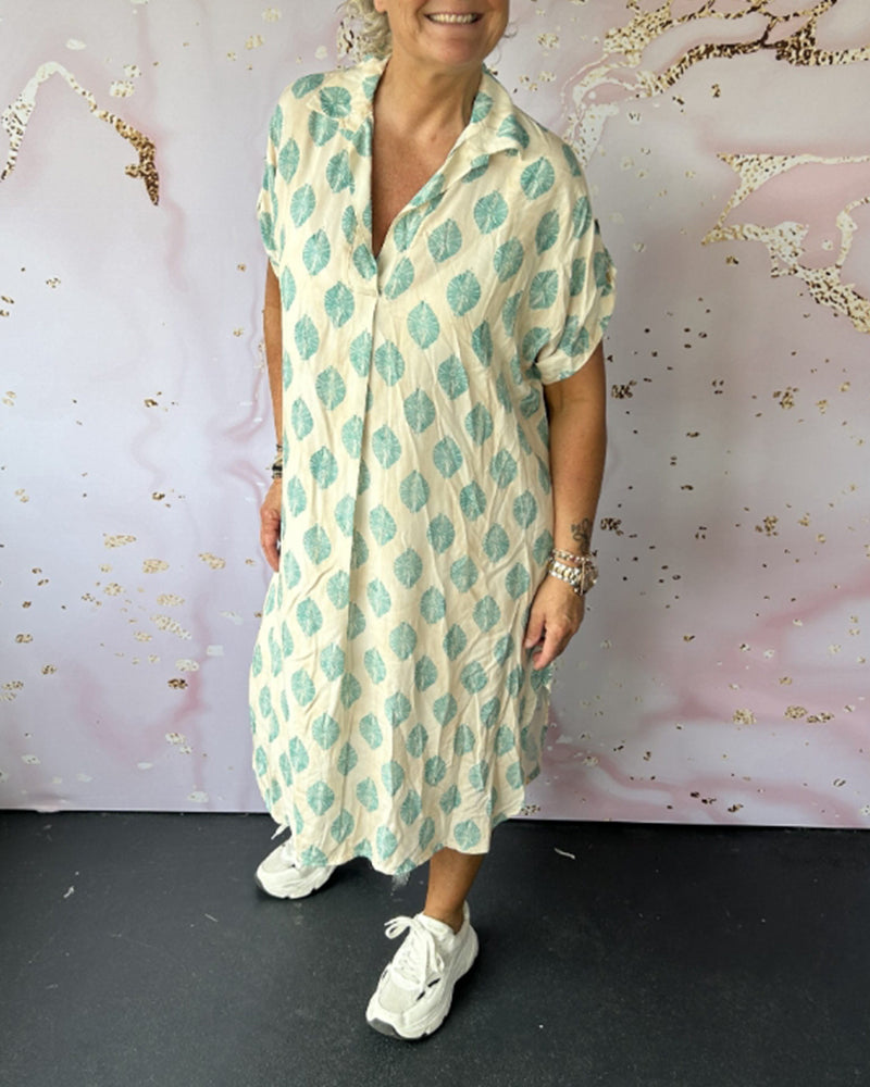 Abito Lungo Casual Donna Primavera – Colletto A Revers Maniche Corte Stile Estivo