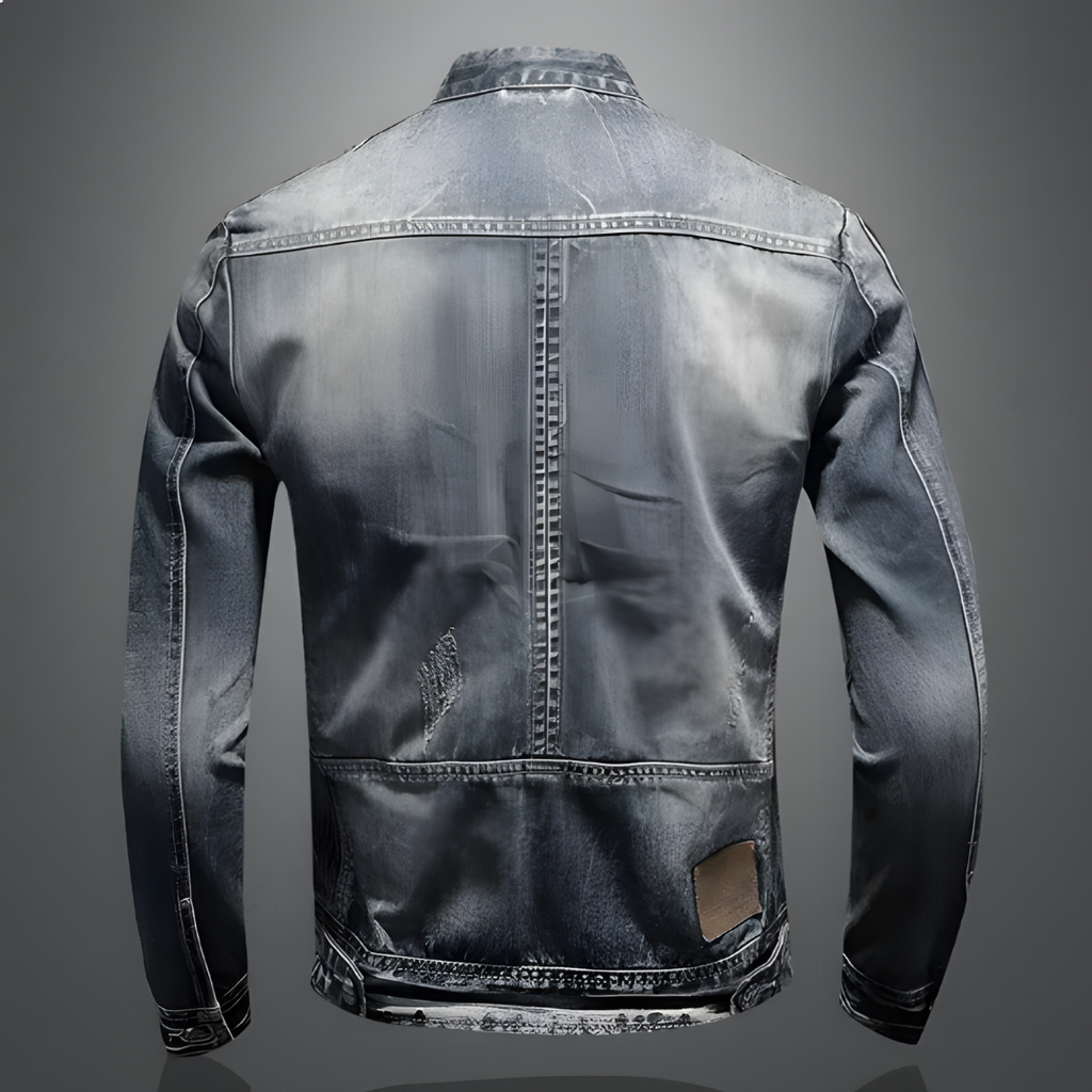 Giacca in denim slim da uomo – Elegante giacca con collo alto e cerniera