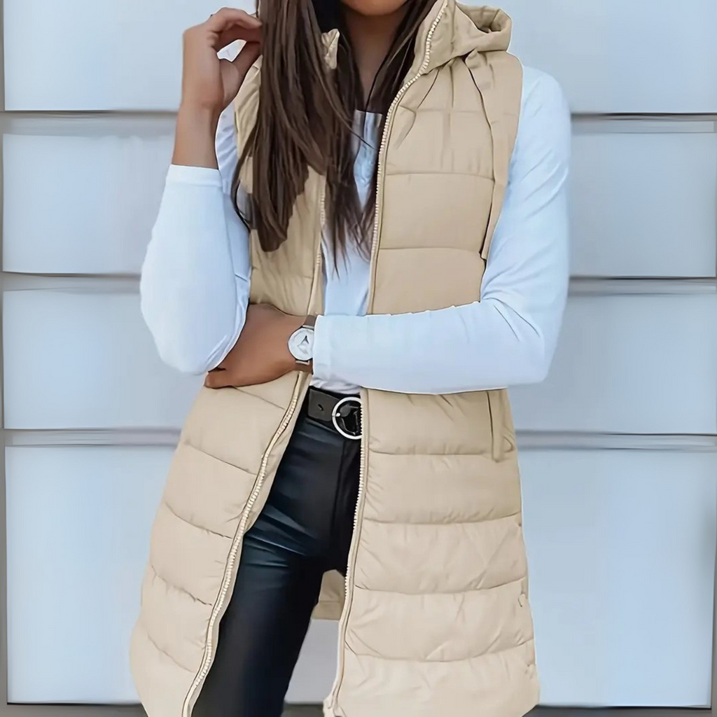 Gilet piumino lungo donna con cappuccio – Smanicato imbottito leggero per autunno e inverno