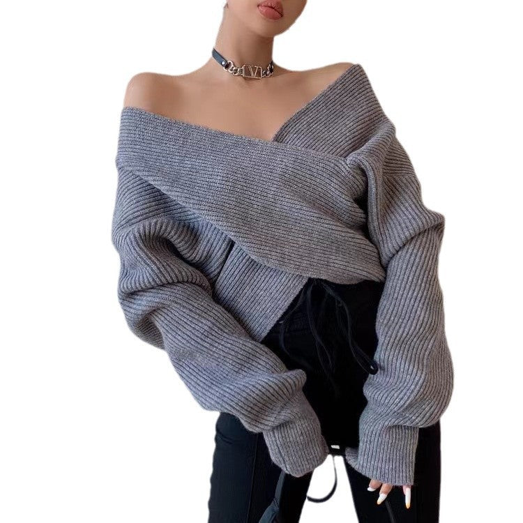 Maglione donna incrociato collo V spalle scoperte - Morbido e moderno