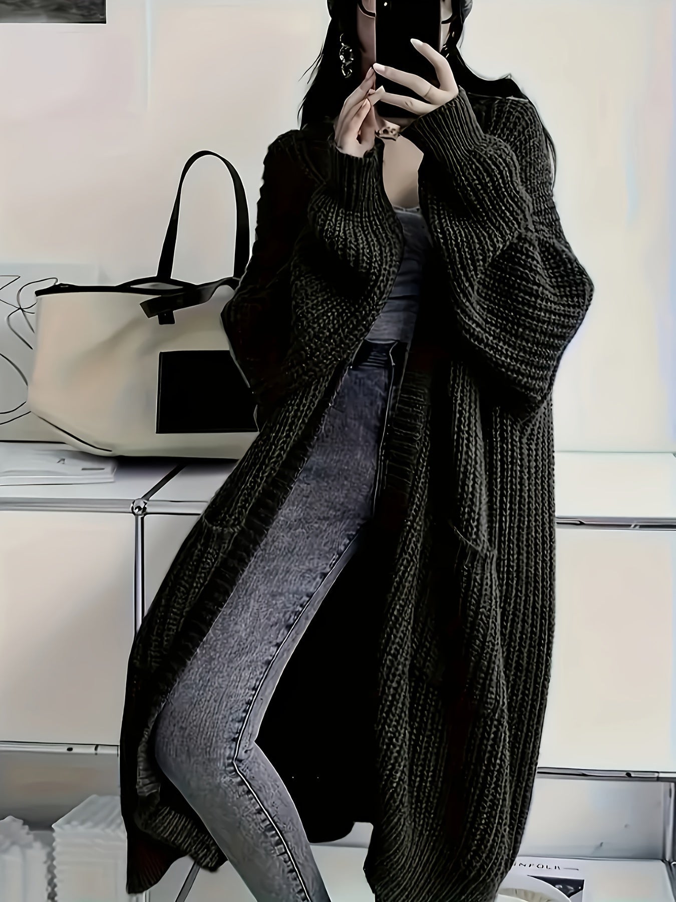 Cardigan aperto oversize da donna – Maglia lunga e comoda