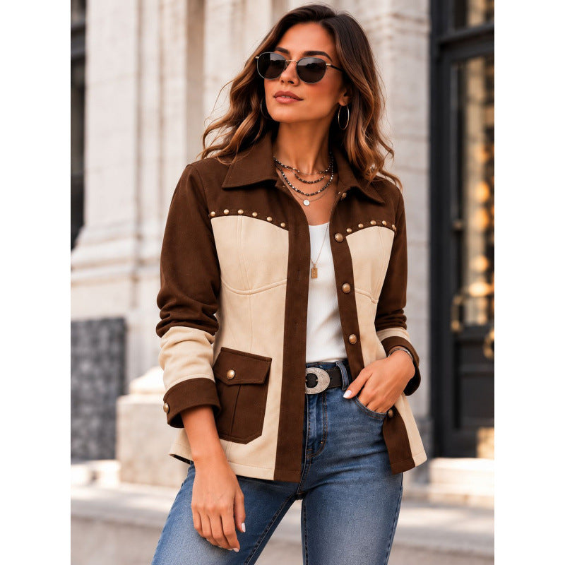 Retro color-block-jakke til kvinder - Casual og varm