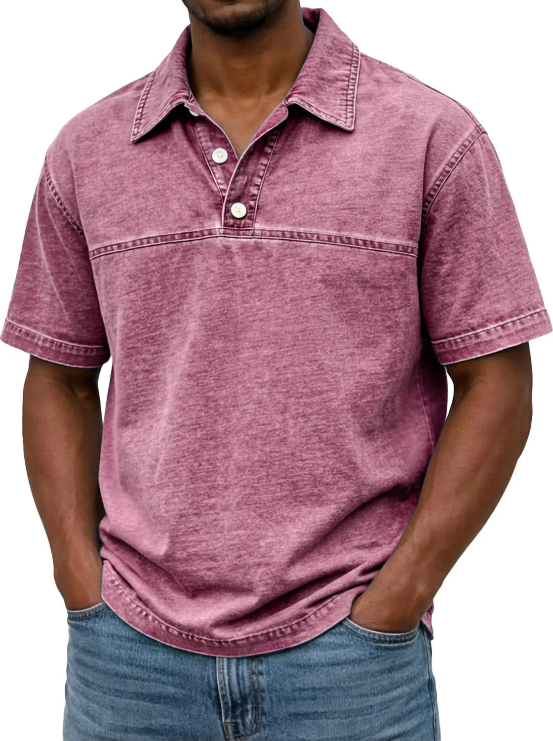 Elegant vintage solid-color polo for men – Short-sleeve knit shirt