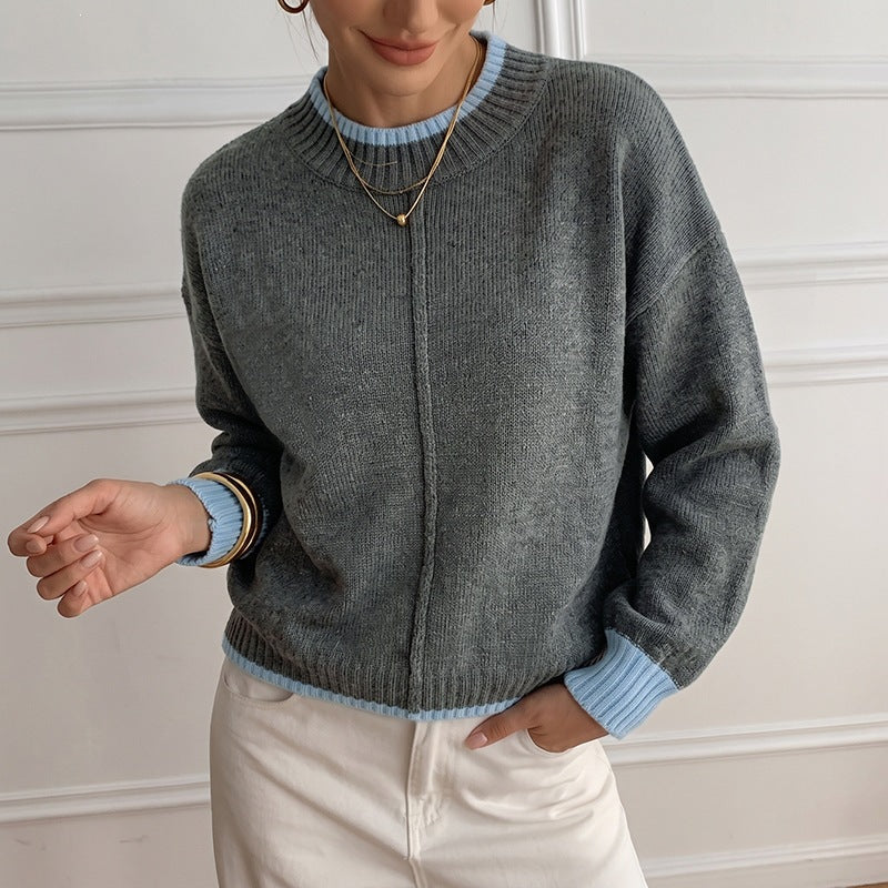 Oversized striktrøje til kvinder med høj hals og color-block-design - Blød og moderne