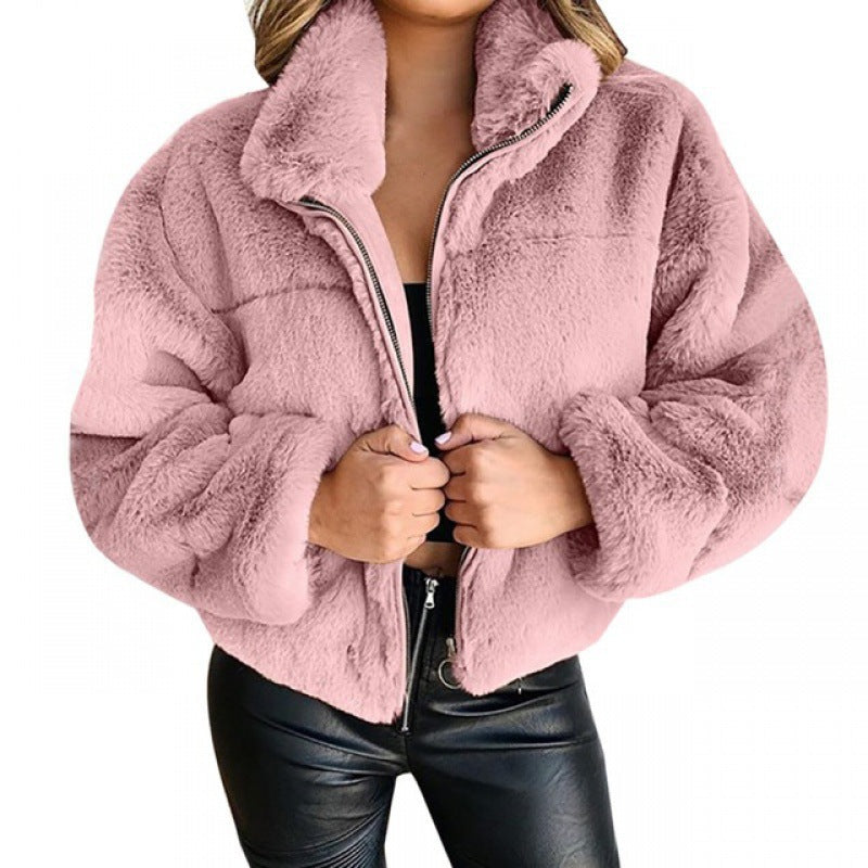 Veste cardigan à effet fourrure - Chaude et zippée