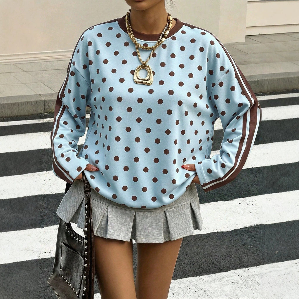 T-shirt pour femme à pois et à rayures - Simple et polyvalent