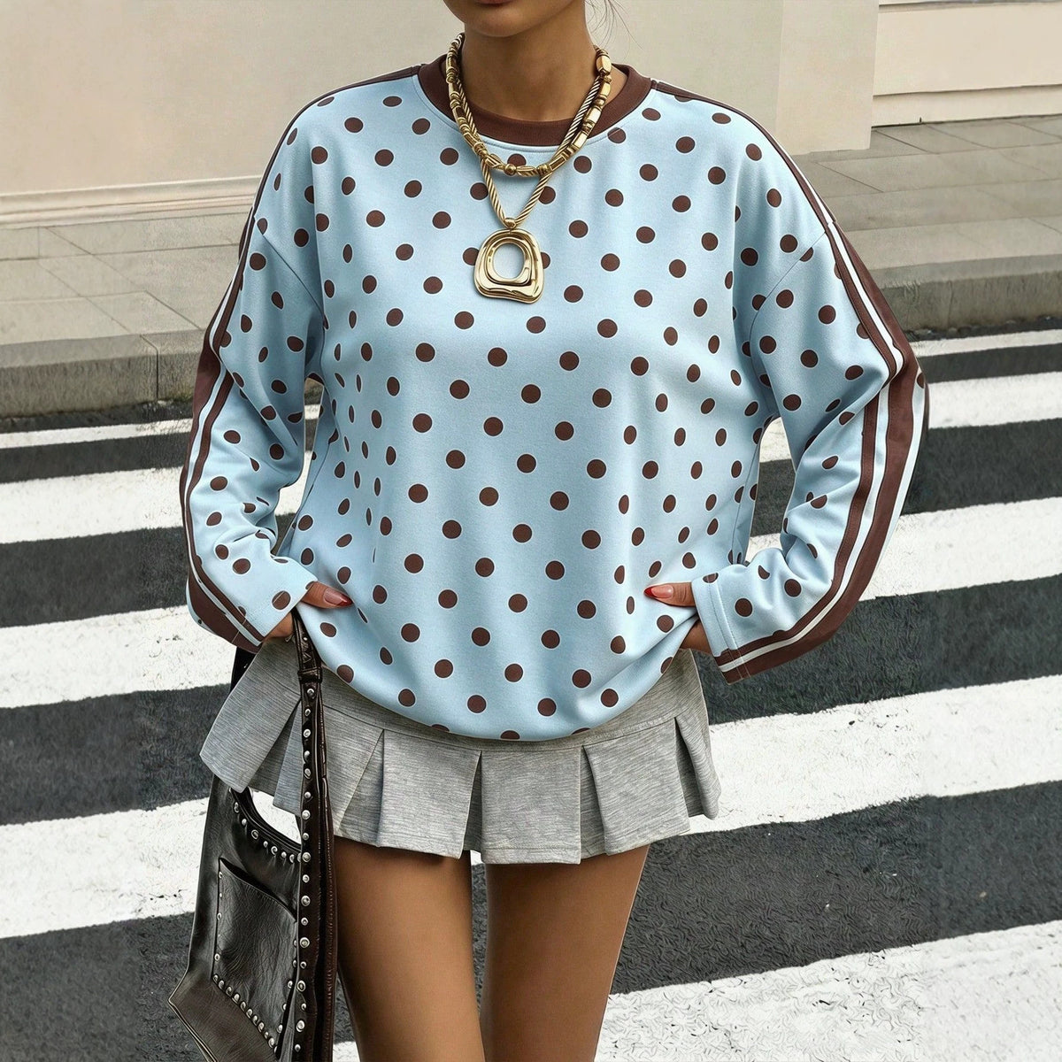 T-shirt pour femme à pois et à rayures - Simple et polyvalent