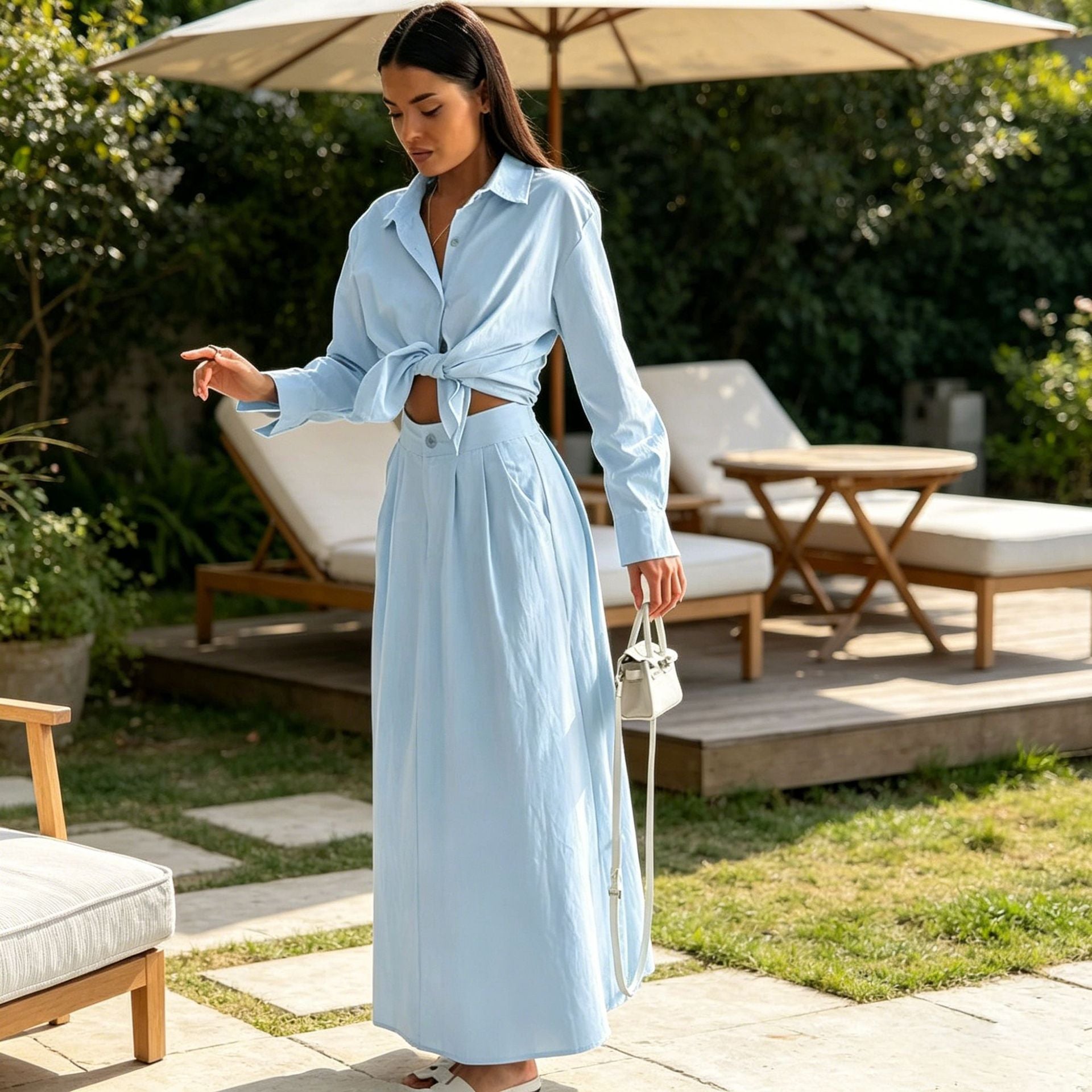 Set donna con blusa a maniche lunghe e gonna lunga