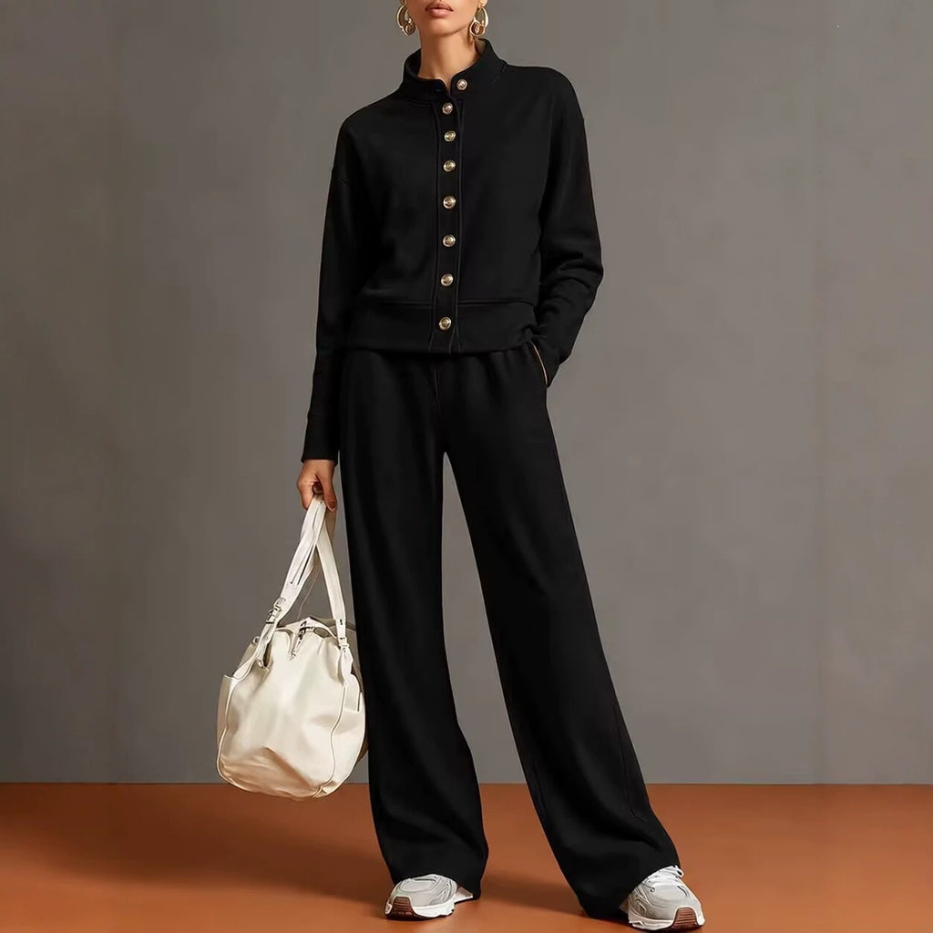 Ensemble cardigan à col montant et pantalon ample - Chic et confortable