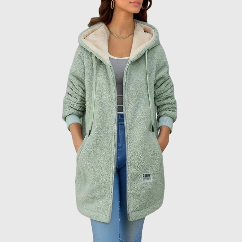 Giacca in pile da donna con cappuccio – Strato invernale morbido con cerniera