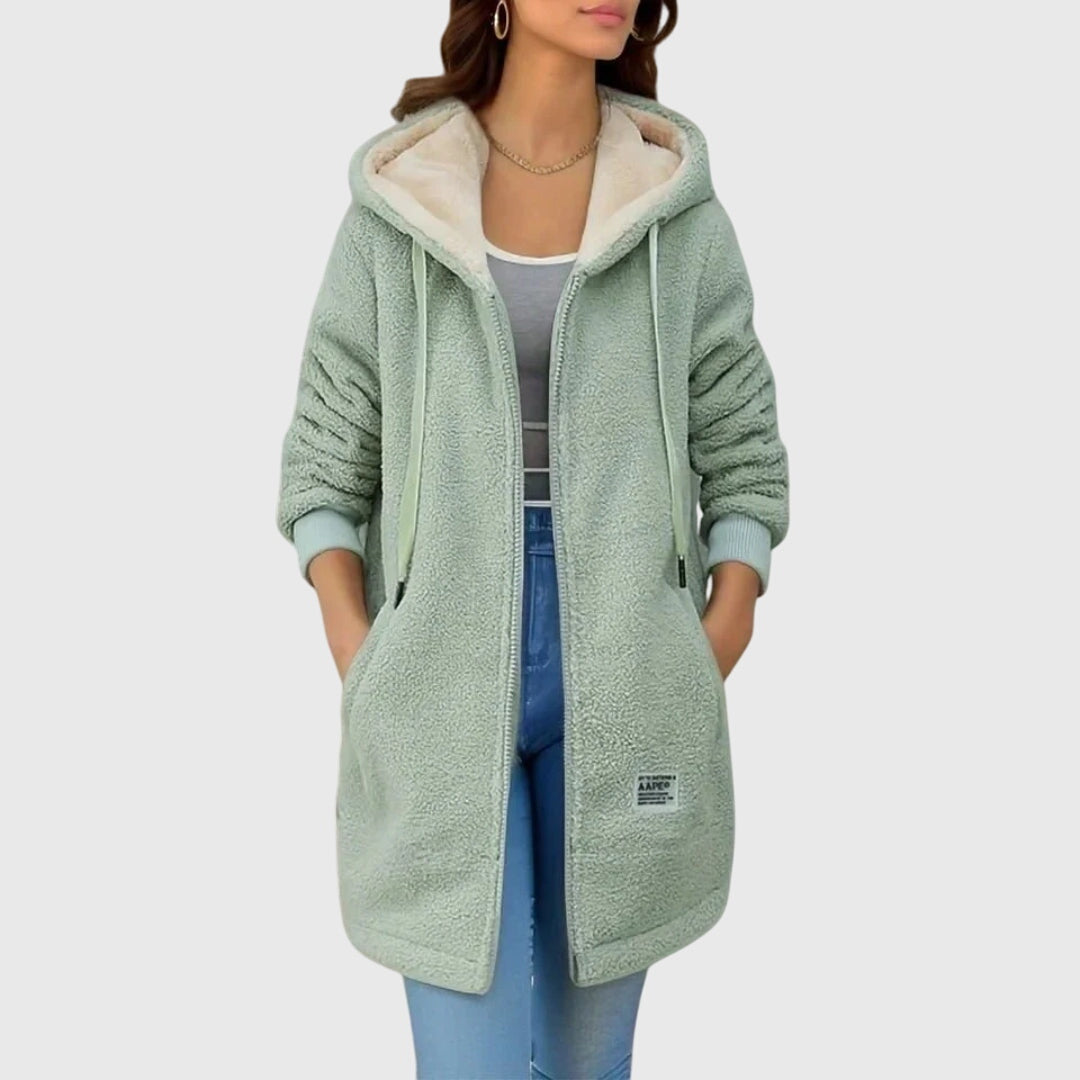Giacca in pile da donna con cappuccio – Strato invernale morbido con cerniera