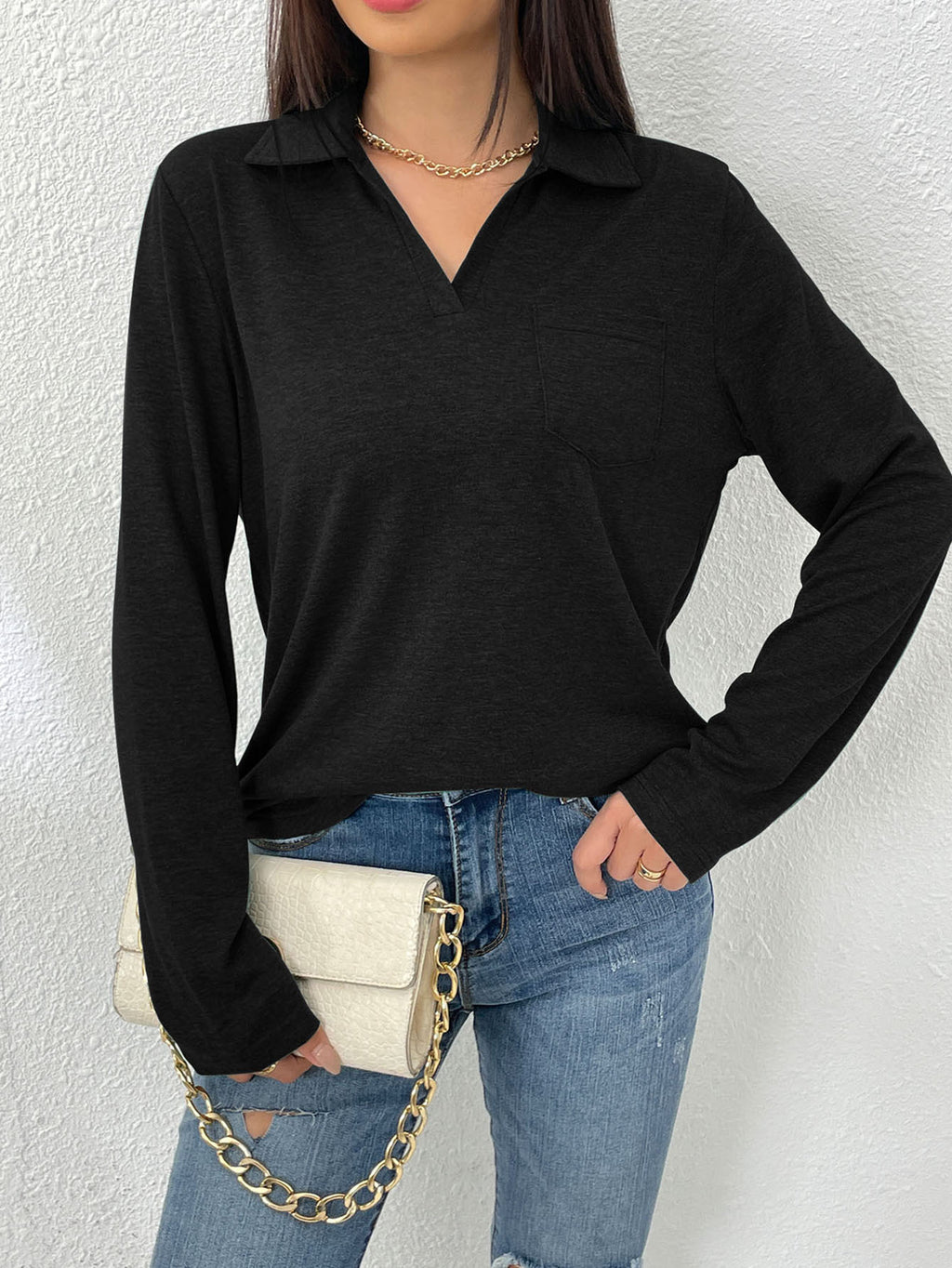 Top donna tinta unita con collo a revers - Semplice e comodo