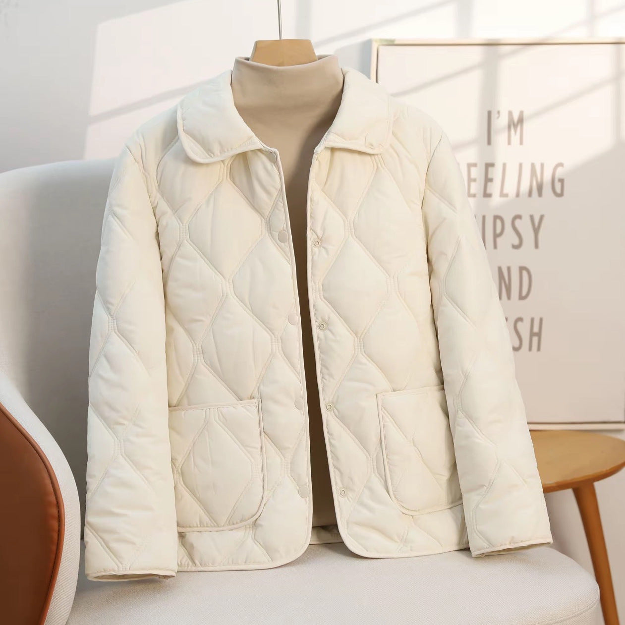Giacca Donna Imbottita in Cotone con Vestibilità Morbida – Cappotto Corto Casual con Revers