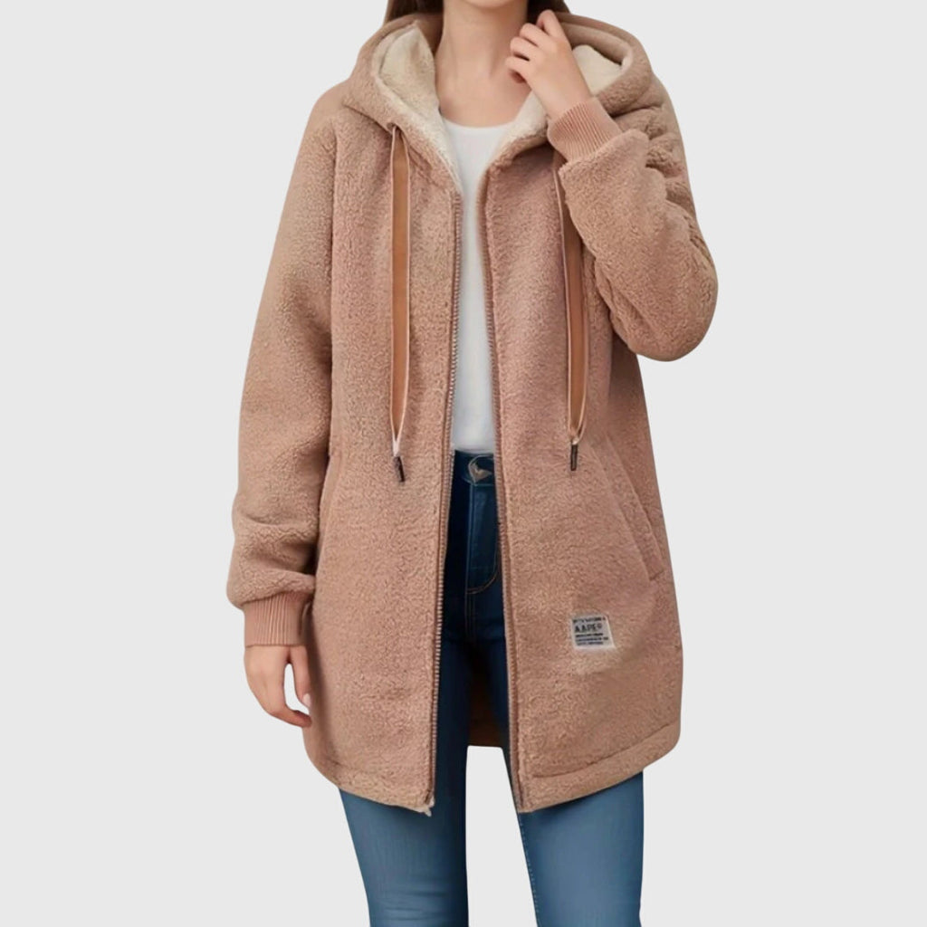 Giacca in pile da donna con cappuccio – Strato invernale morbido con cerniera