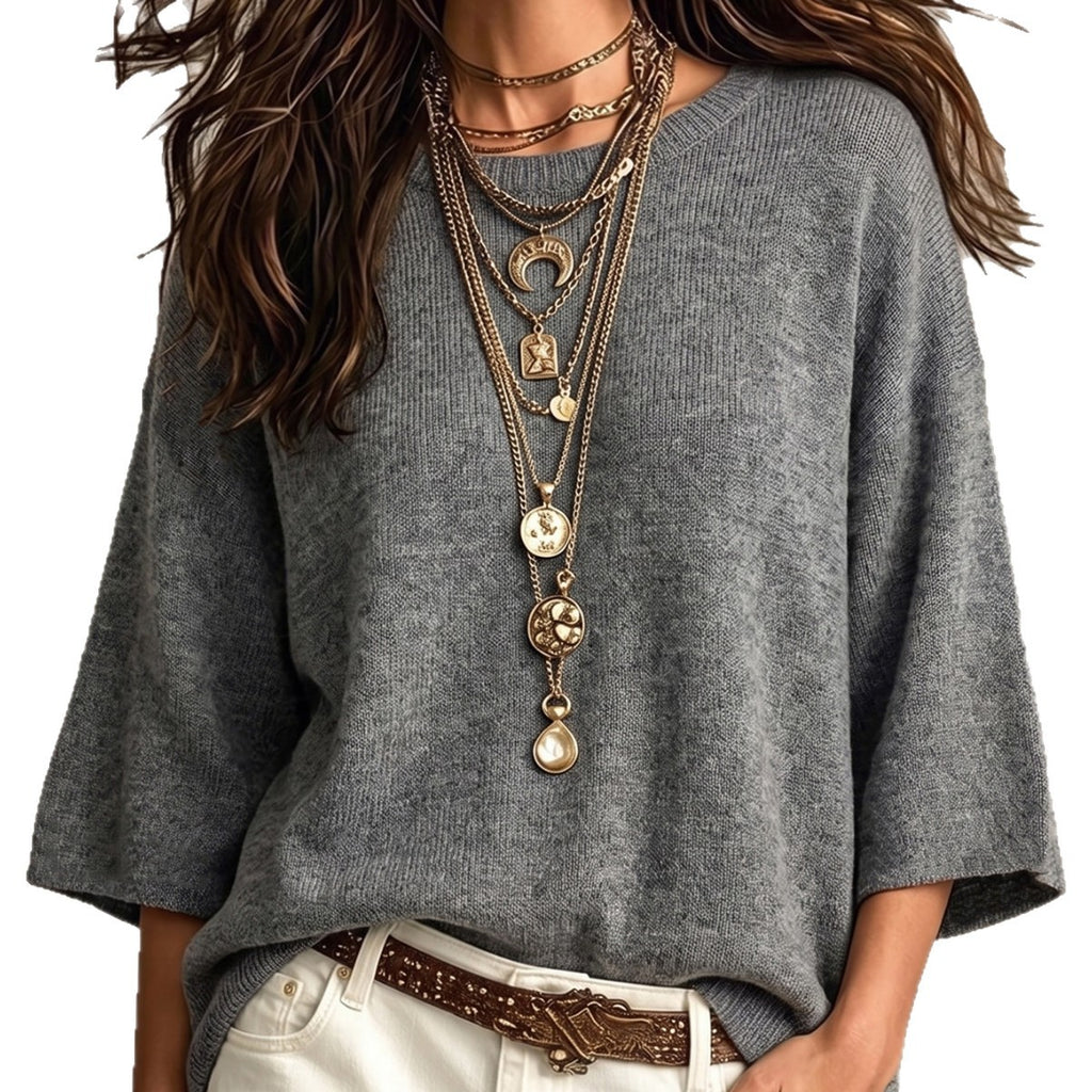 Maglione ampio da donna con maniche larghe e girocollo