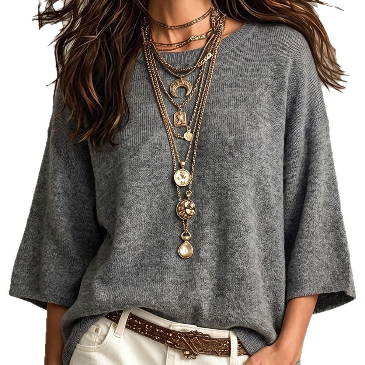Maglione ampio da donna con maniche larghe e girocollo