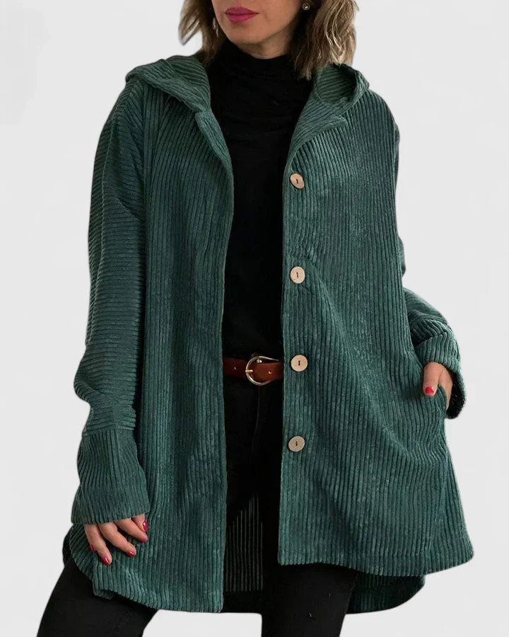 Giacca con cappuccio a coste da donna – Cappotto casual premium dalla vestibilità rilassata