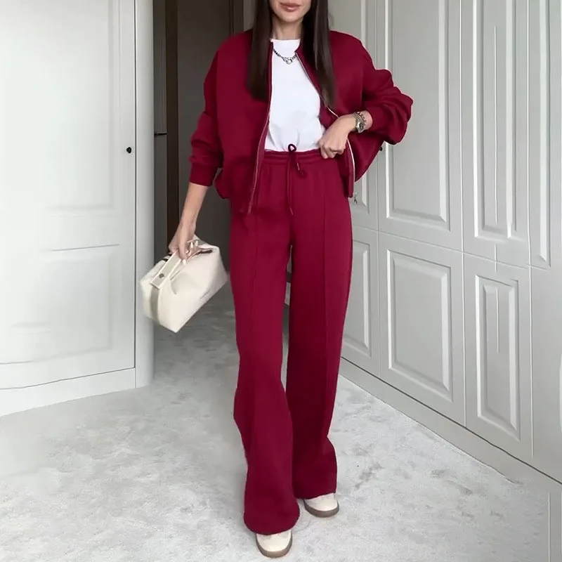 Completo da salotto oversize elegante da donna - felpa con zip e pantaloni a gamba larga